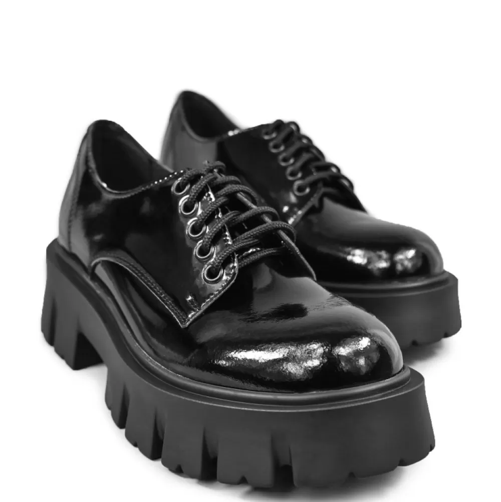ALTERCORE Shoes< Deidra Vegan Black Patent Platform Shoes